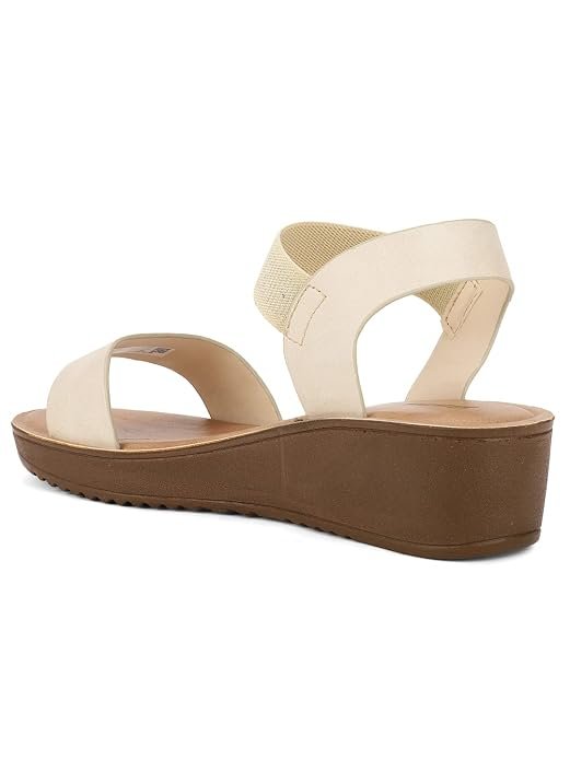 Bata Women's Wedge Heel Sandals – Beige Comfortable Fashion Footwear