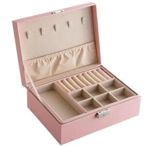 Shining Diva Fashion Pink Jewellery Organiser Box – PU Leather Storage Case for Women