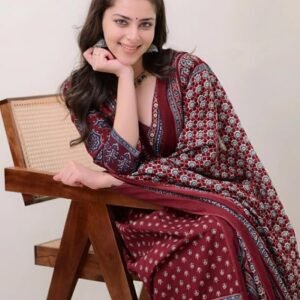 KLOSIA Women's Rayon Printed Anarkali Kurta Pant & Dupatta Set – Maroon