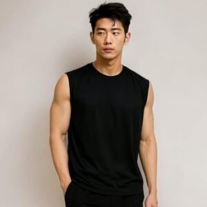 JUGULAR Men's Sleeveless Gym Tank Top – Black Round Neck Workout, Running & Casual Fitness T-Shirt