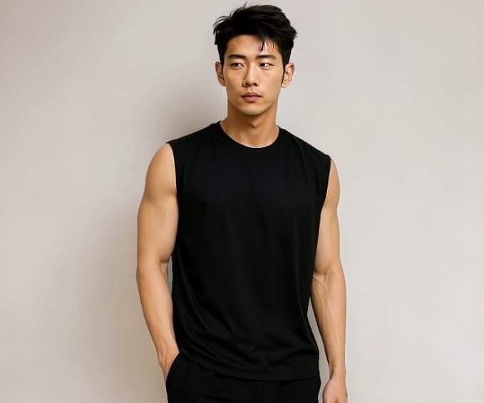 JUGULAR Men's Sleeveless Gym Tank Top – Black Round Neck Workout, Running & Casual Fitness T-Shirt