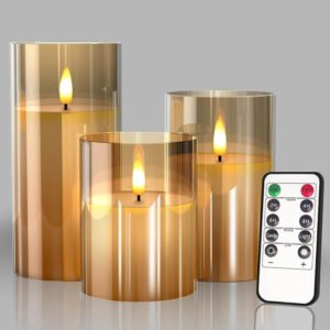 Amazon Basics Flameless LED Candles Set of 3 – Golden with Remote & Timer