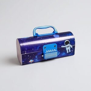 SAJANI Astronaut Pencil Box for Kids – Double Password Lock, Suitcase-Style Stationery Organizer, Blue