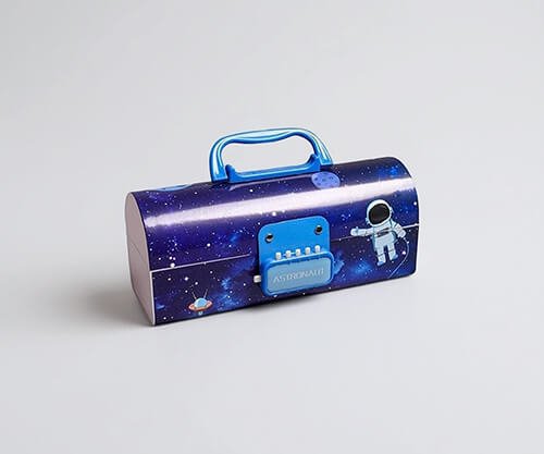 SAJANI Astronaut Pencil Box for Kids – Double Password Lock, Suitcase-Style Stationery Organizer, Blue