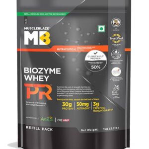 MuscleBlaze Biozyme Whey PR Protein Powder 1kg – Chocolate Fudge, 30g Protein & 3g Creatine