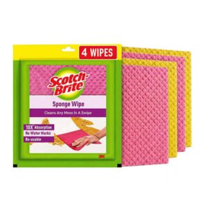 Scotch-Brite Reusable Sponge Wipes – Pack of 4, Multicolour Kitchen Cleaning Cloths