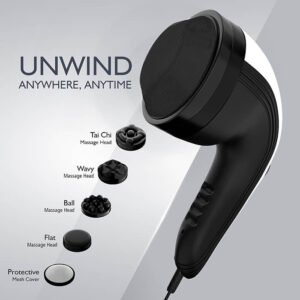 AGARO Atom Plus Electric Handheld Body Massager – 4 Massage Heads, Variable Speed