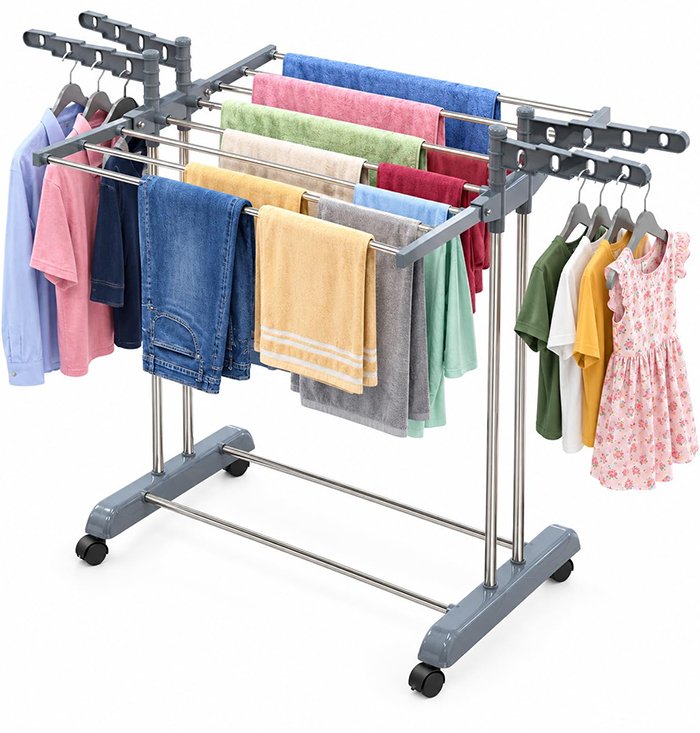 LiMETRO STEEL Foldable Clothes Drying Stand with Wheels & 360° Rotating Hangers