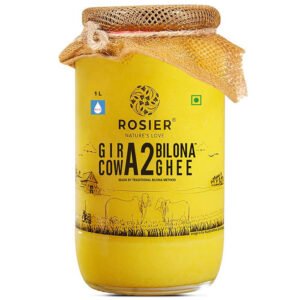 ROSIER A2 Gir Cow Ghee 1 Litre – Traditional Bilona Method, Glass Bottle