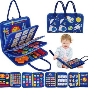 Qlect 12-in-1 Montessori Busy Binder & Activity Book for Toddlers – Educational Learning Toy, Blue