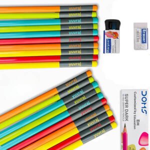 Personalized Name Pencils for Kids – 50 Pieces Custom Printed Pencil Set with Eraser & Sharpener