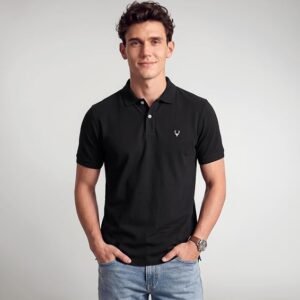 Allen Solly Men's Black Polo T-Shirt – Cotton Blend, Regular Fit, Half Sleeve