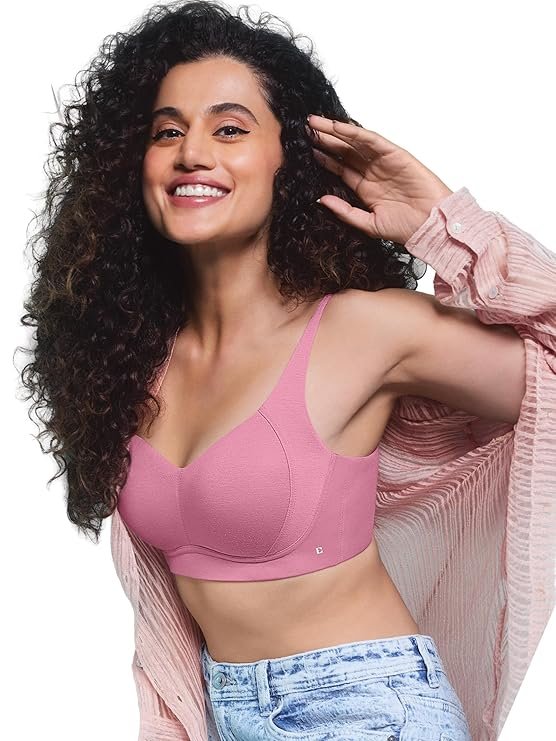 Enamor Bamboo Cotton A077 T-Shirt Bra for Women – Light Padded, Wirefree, Full Coverage, Rose Blush