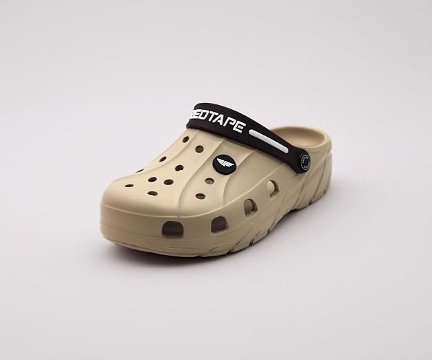 Red Tape Men's Pull-On Clogs – Beige Casual Slip-On Footwear with Adjustable Strap